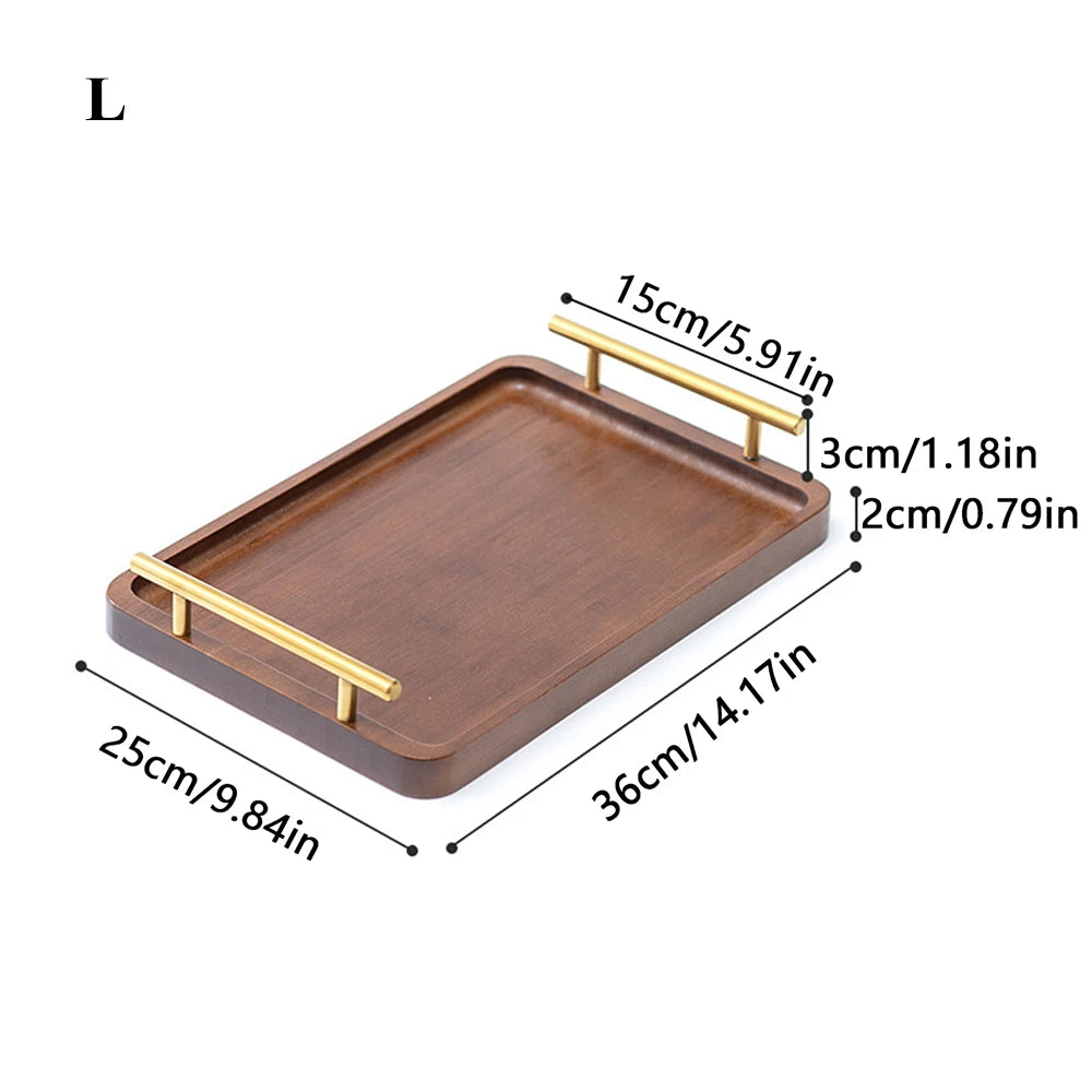 Wooden serving tray with handles bamboo tea food for breakfast coffee dessert snack platter home table - l