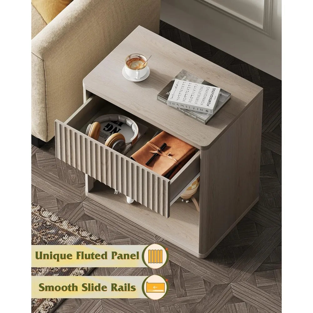 Night stand wood nightstand with storage drawer and open shelf fluted bedroom nighstand mid century bed side table end