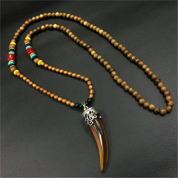 Chinese style minimalist wooden necklace long buddha bead sweater chain versatile personalized pendant men’s