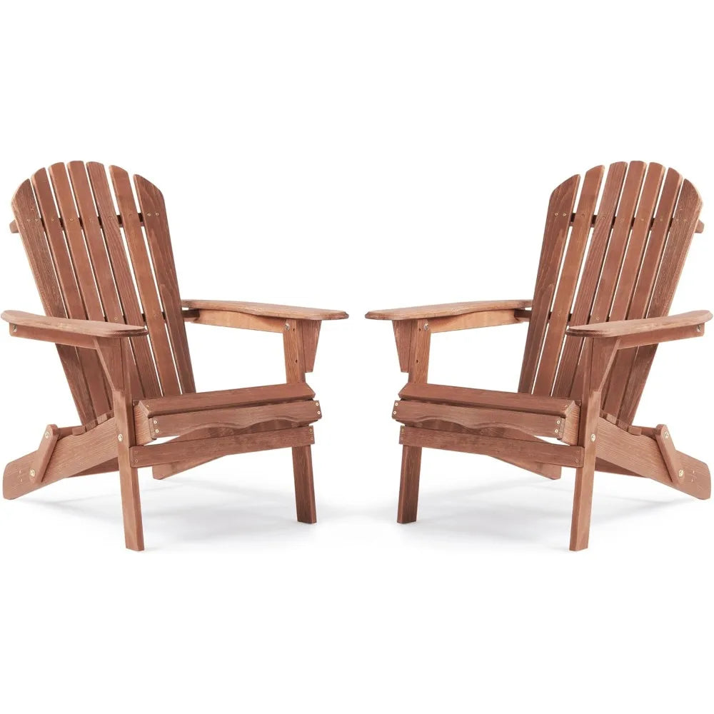 Outdoor wooden folding adirondack chair set of 2 with pre-assembled backrest wood patio for garden backyard porch