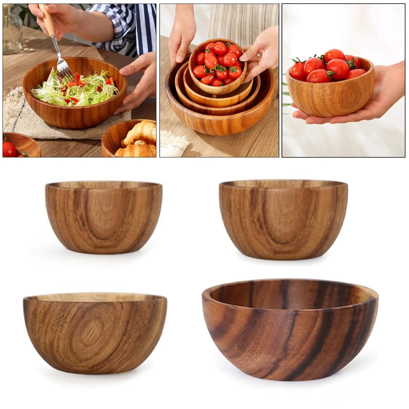 Wooden salad bowl household kitchen utensils fruit rice soup serving bowls