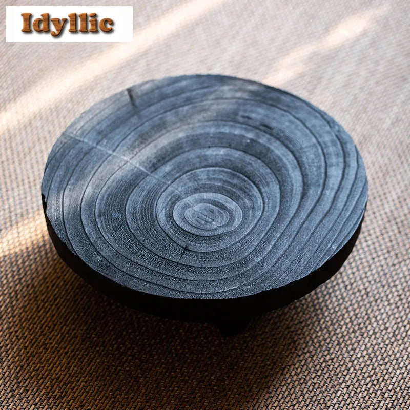 Wabi sabi style solid wood carbonized tatami tea tray dessert candy coffee storage board teapot trivets dishes