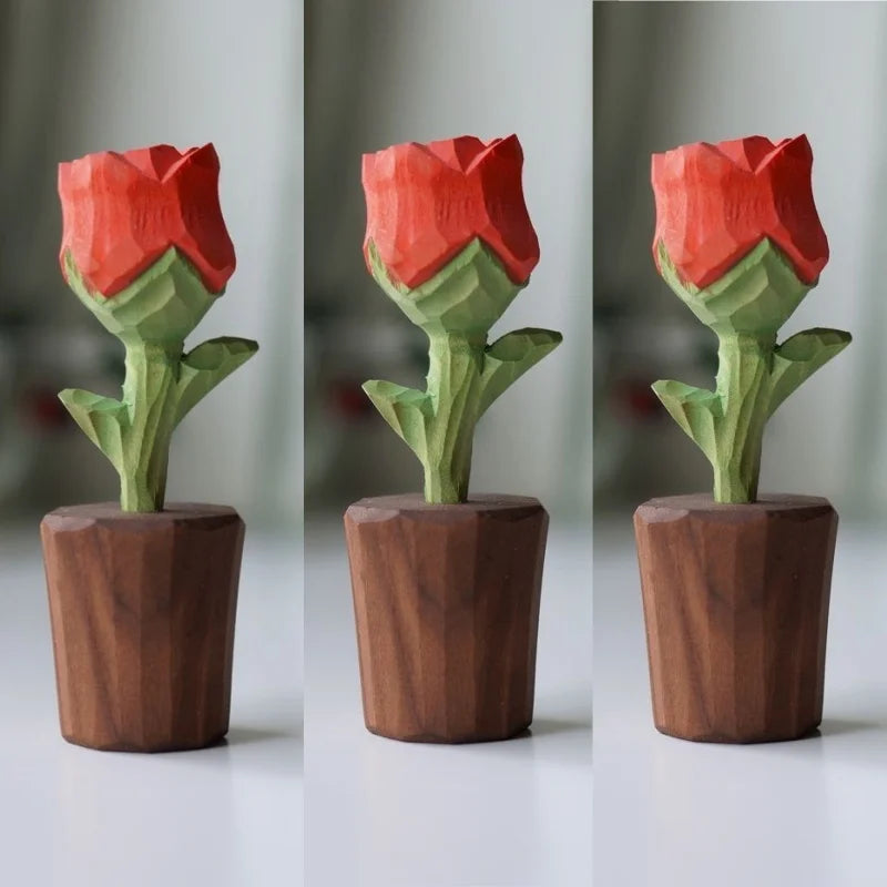Rose wooden ornament car gift for classmates relatives elders couples creative light luxury home decor - 3pcs