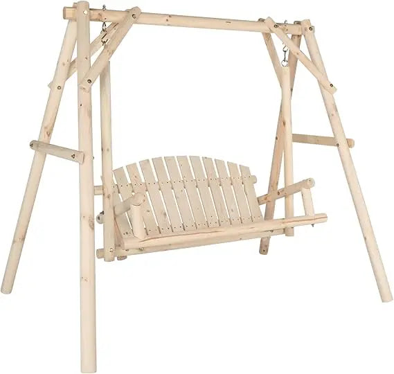 Heavy-duty 880lbs wooden porch swing with a-frame stand outdoor hanging bench chair for yards and gardens - united