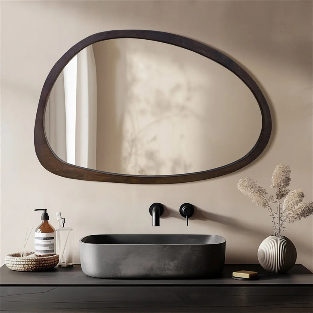 Wall mirror decorative irregular industrial with black walnut wood frame for living room bedroom bathroom entryway