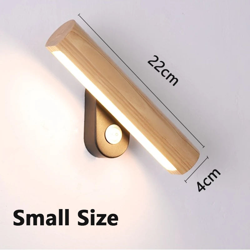 Wood design living room sofa led wall lamps rotatable acrylic lampshade interior sconce light bedroom reading lustre