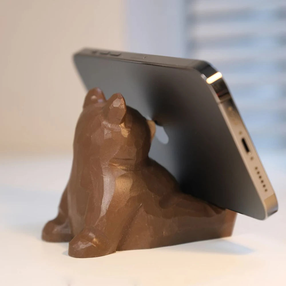 Handcrafted wood carving home decorations desk accessories room decor handmade brown bear statue phone stand