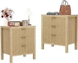 Nightstand with 6 drawers dresser and sets bedside tables mid century nightstands wide for bedroom, - natural 02
