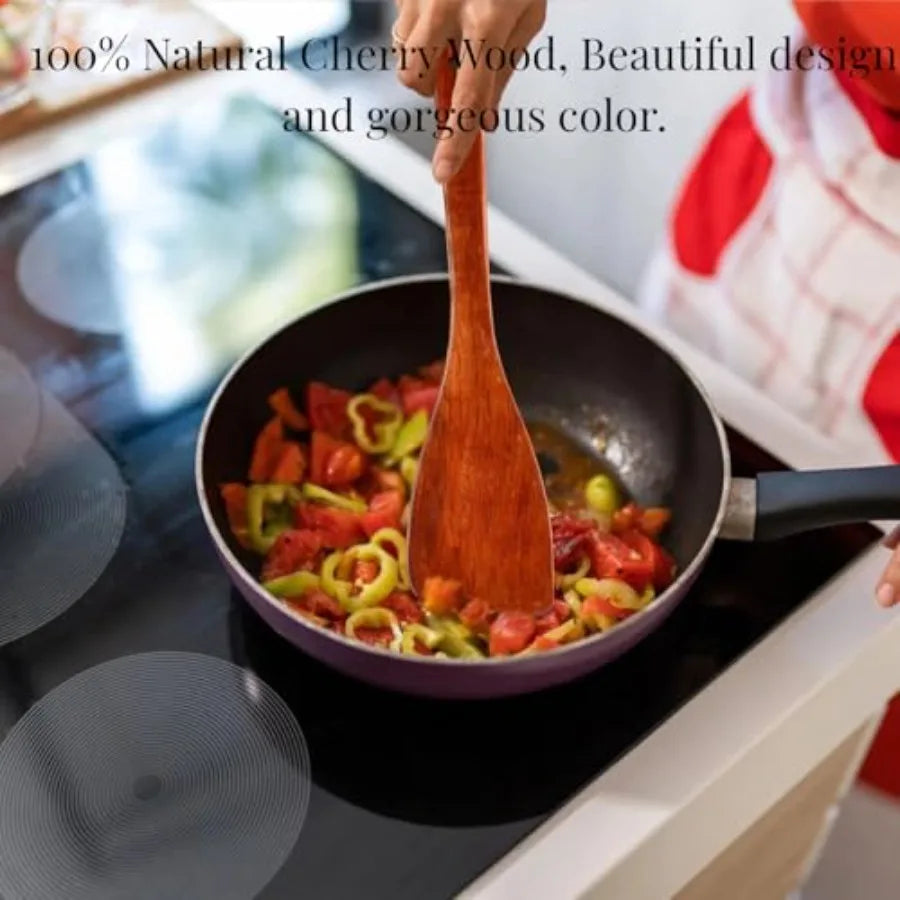 12.8ih cherry wood spatula 2 pack long handle flat wooden cooking utensils for nonstick cookware kitchen co - united