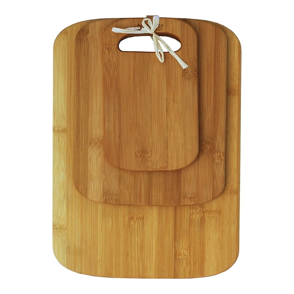 3 piece bamboo cutting board set eco friendly versatile sizes lightweight kitchen food prep hand grips easy clean wood