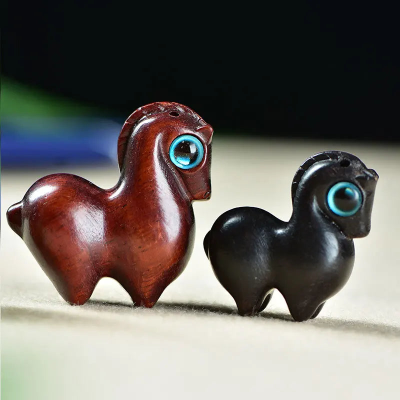 Natural wooden carving mini rainbow horse handcrafted miniatures ornaments diy figurine pendant keychain accessories