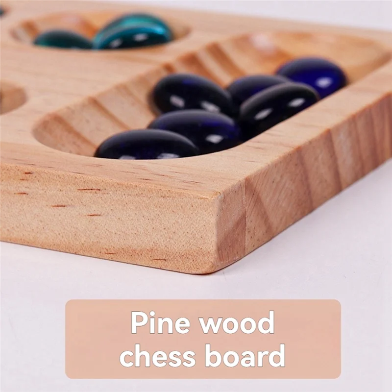 B78b-foldable wooden mancala board game for ages 7+ multi-color beads classic strategy family party and travel