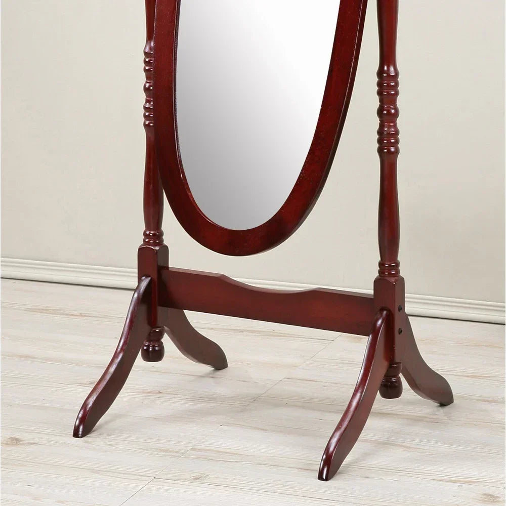 Traditional queen anna style wood floor cheval mirror cherry finish