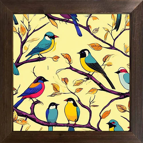A cartoon-painted bird cool picture case with a wooden frame and oil painting that can be used for classroom festival