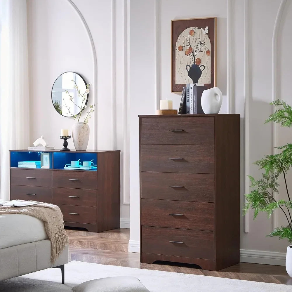 Dark cherry dresser for bedroom 5 drawer dressers & chests of drawers modern wood 47 inches tall chest