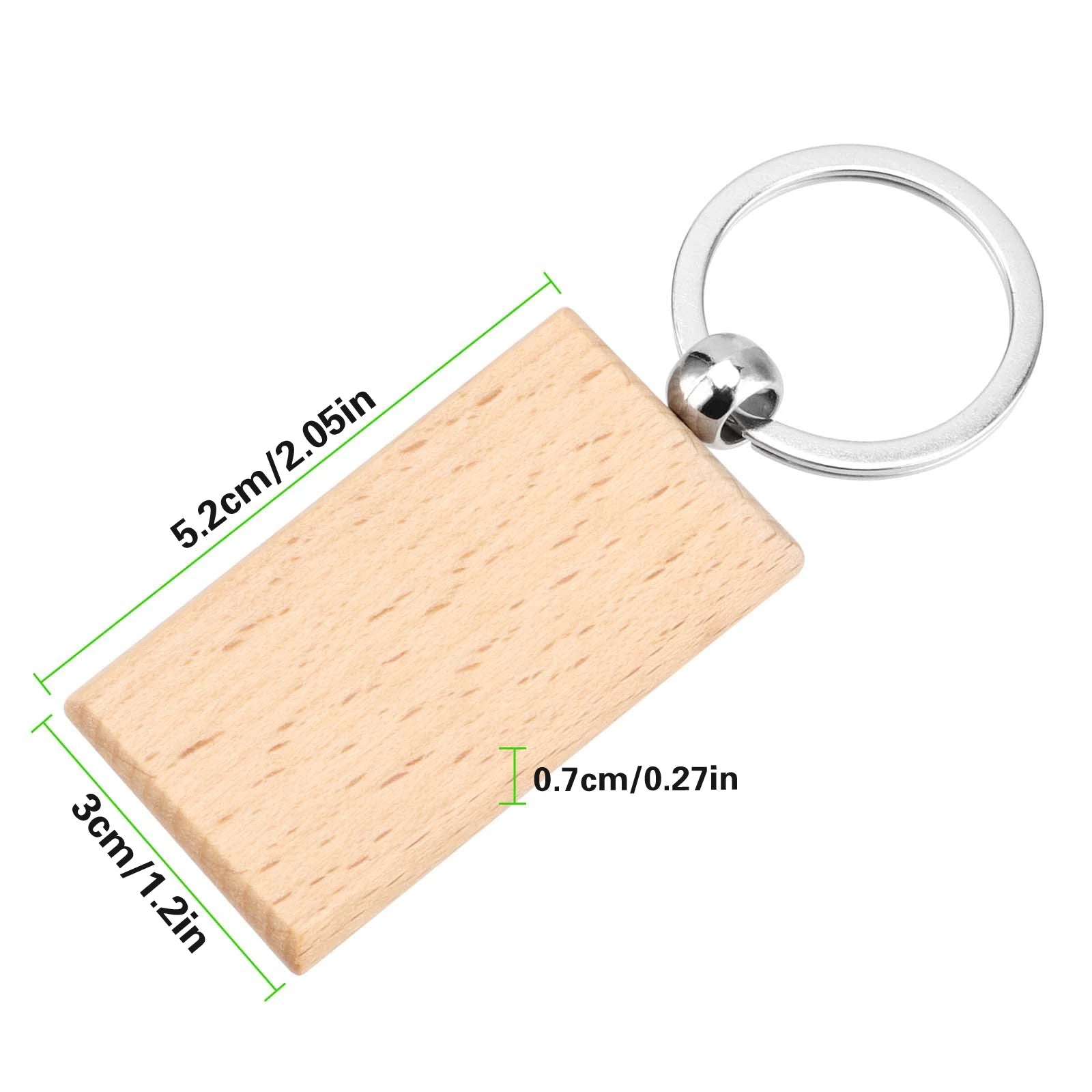 100pcs rectangular blank wooden keychain wood key chains ring suitable for gift - x - chain