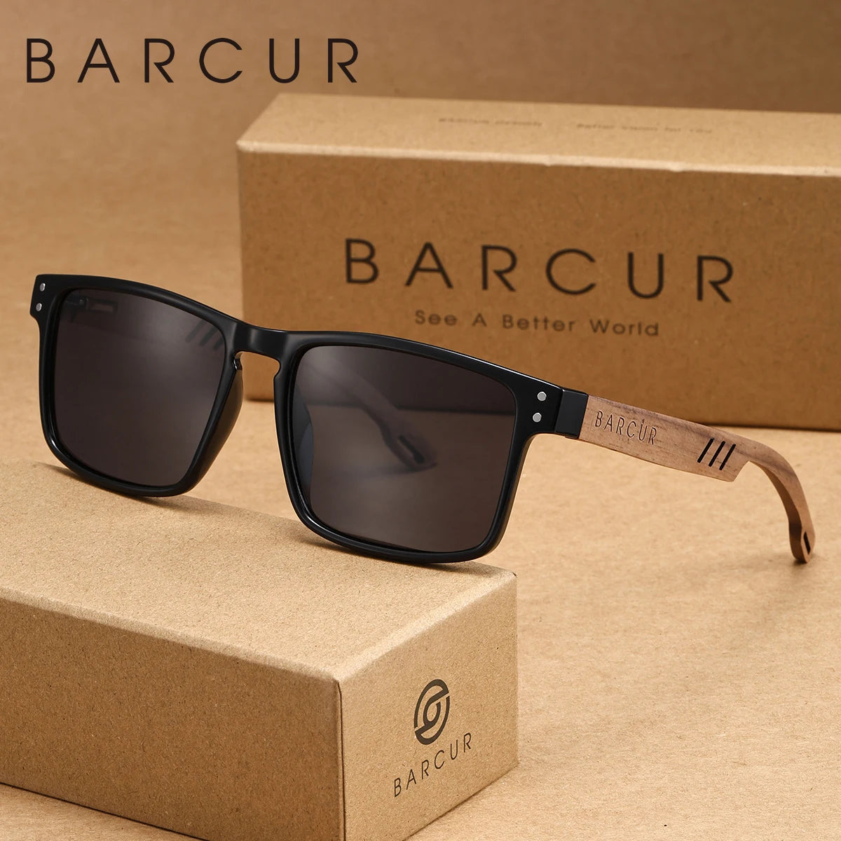 Barcur men wooden mirror foot sunglasses travel self driving beach photography polarized box frame women glasses gift