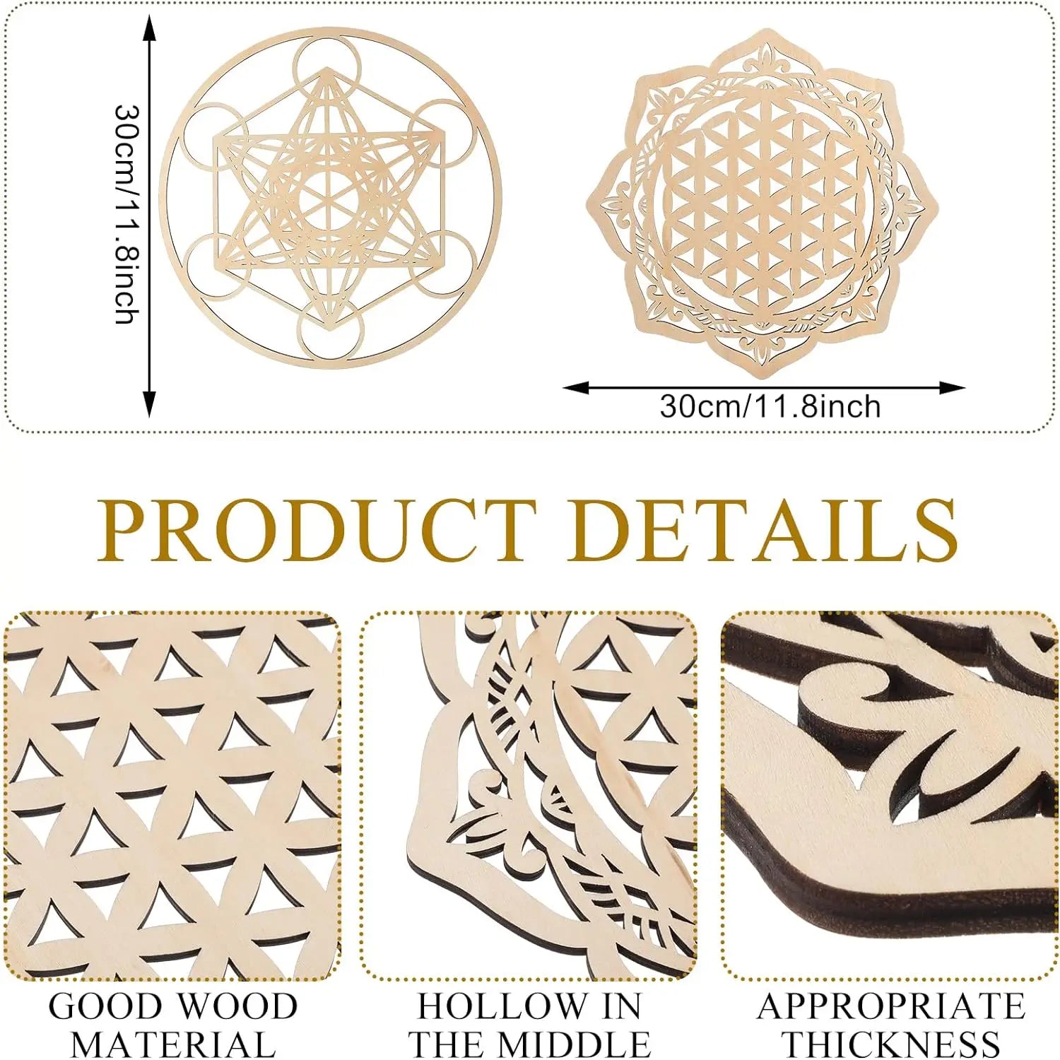 4 pieces 12 inch sacred geometry wall art meditation decor wooden crystal grid board include metatron’s cube flower