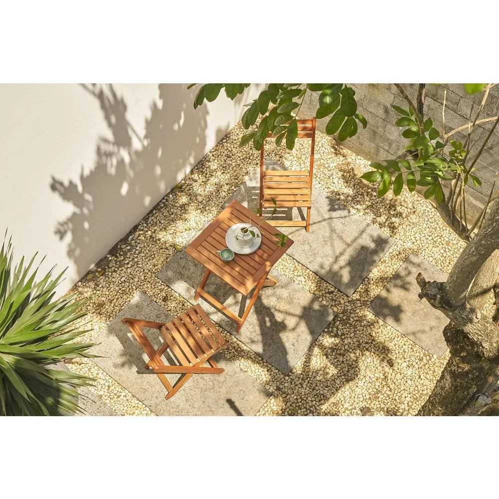 Outdoor folding bistro set with square table and two chairs wooden - straight / united states - chair
