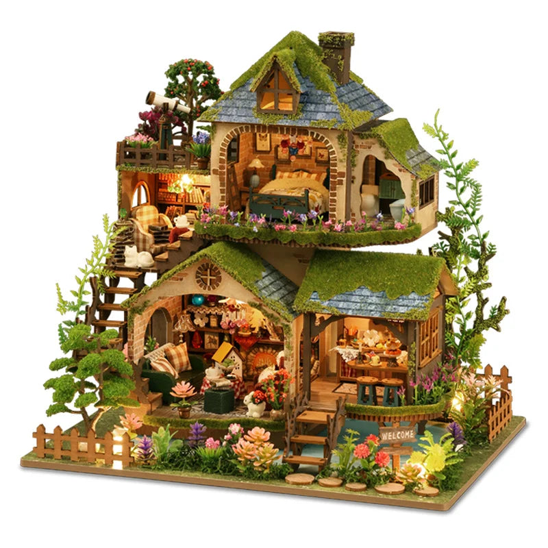 Diy wooden miniature model kit forest adventures casa doll houses 3d puzzle dollhouse with furniture for friends