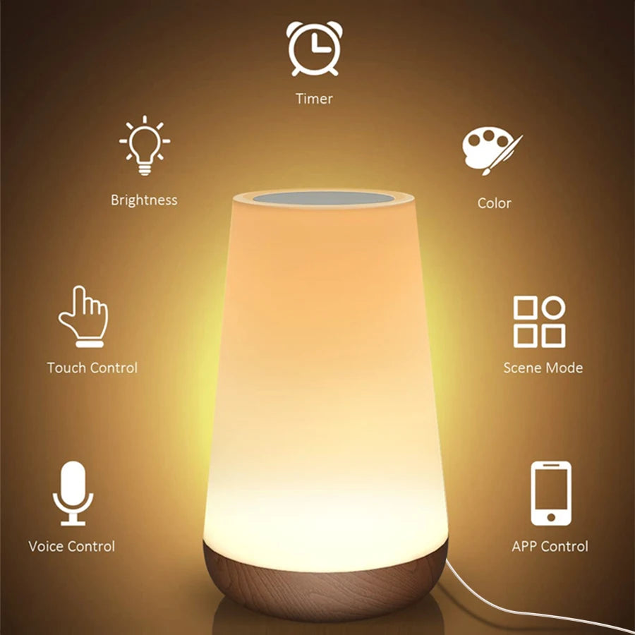 Eu/us plug tuya wifi wood grain touch night light alexa google home voice control dimmable multi-color for bedroom