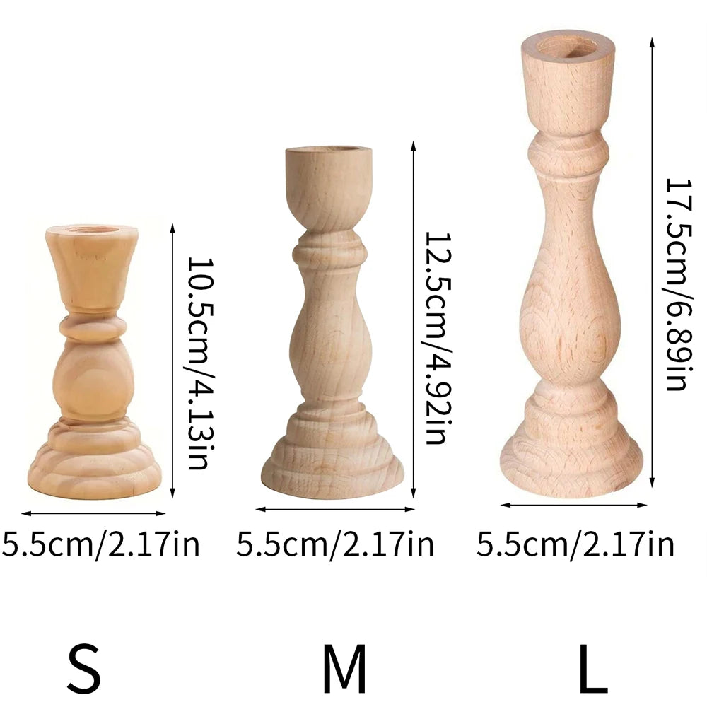 Wooden candlesticks unfinished wood candle holder pillar taper stands for wedding party birthday home table decoration