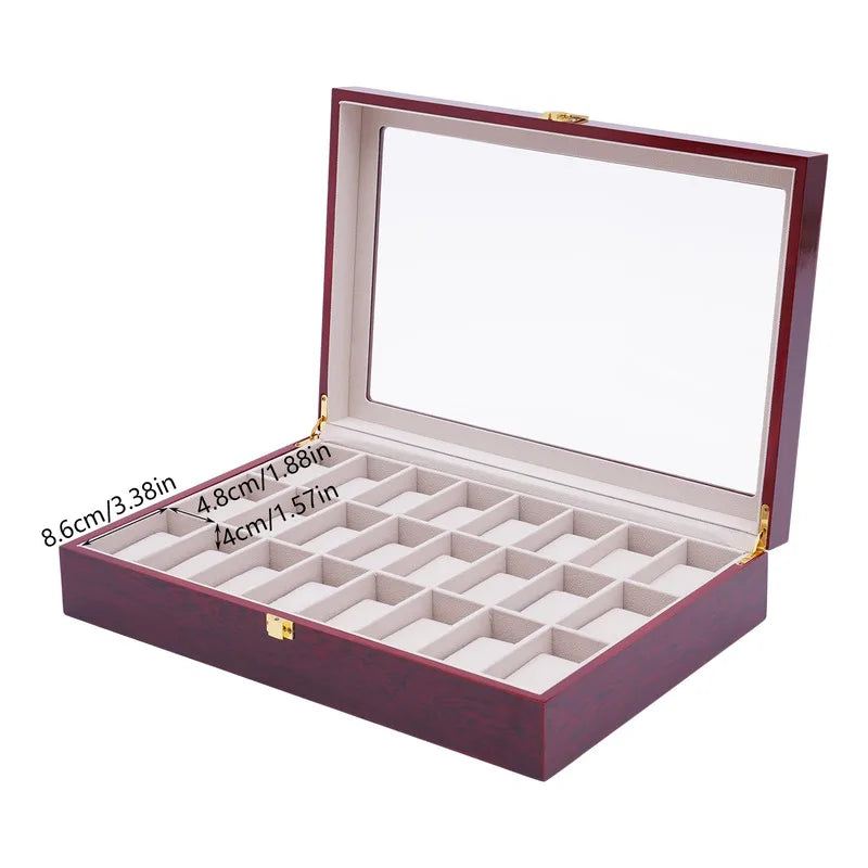 24 slot wooden watch organizer case display box glass top jewelry storage with lock room - red / united states - box