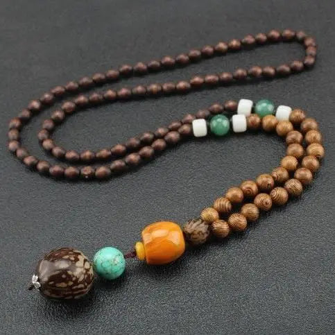 Chinese style minimalist wooden necklace long buddha bead sweater chain versatile personalized pendant men’s