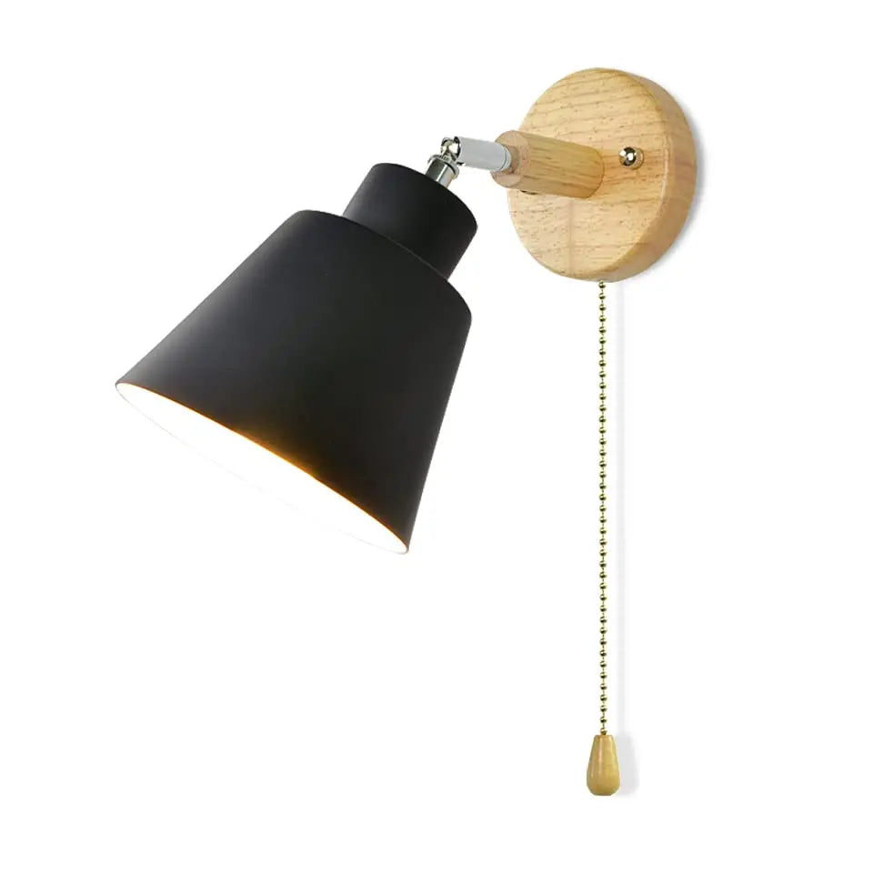 Nordic wood wall lamp with plug and 1.8 meters line cable knob switch creative bedside wall light eu wooden base