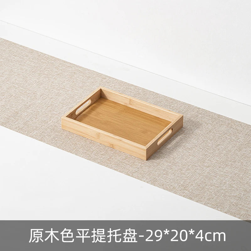 Large size rectangular bamboo wood tea tray display plate walnut color set cup storage handle home use japanese sle