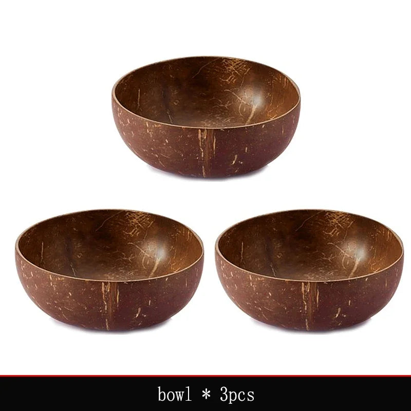 Natural coconut bowl 12-15cm handmade wooden tableware wood spoon dessert fruit salad mixing rice ramen kitchen
