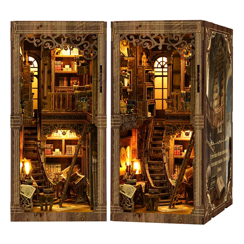 Vintage book collection room wooden nook diy kit - 3d puzzle house model christmas & black friday craft gift - bv02-008
