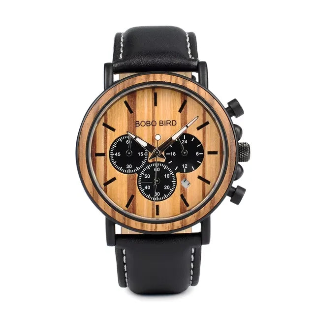 Bobo bird wooden watch men’s quartz wristwatch military chronograph top fashion waterproof clcok great gift box reloj