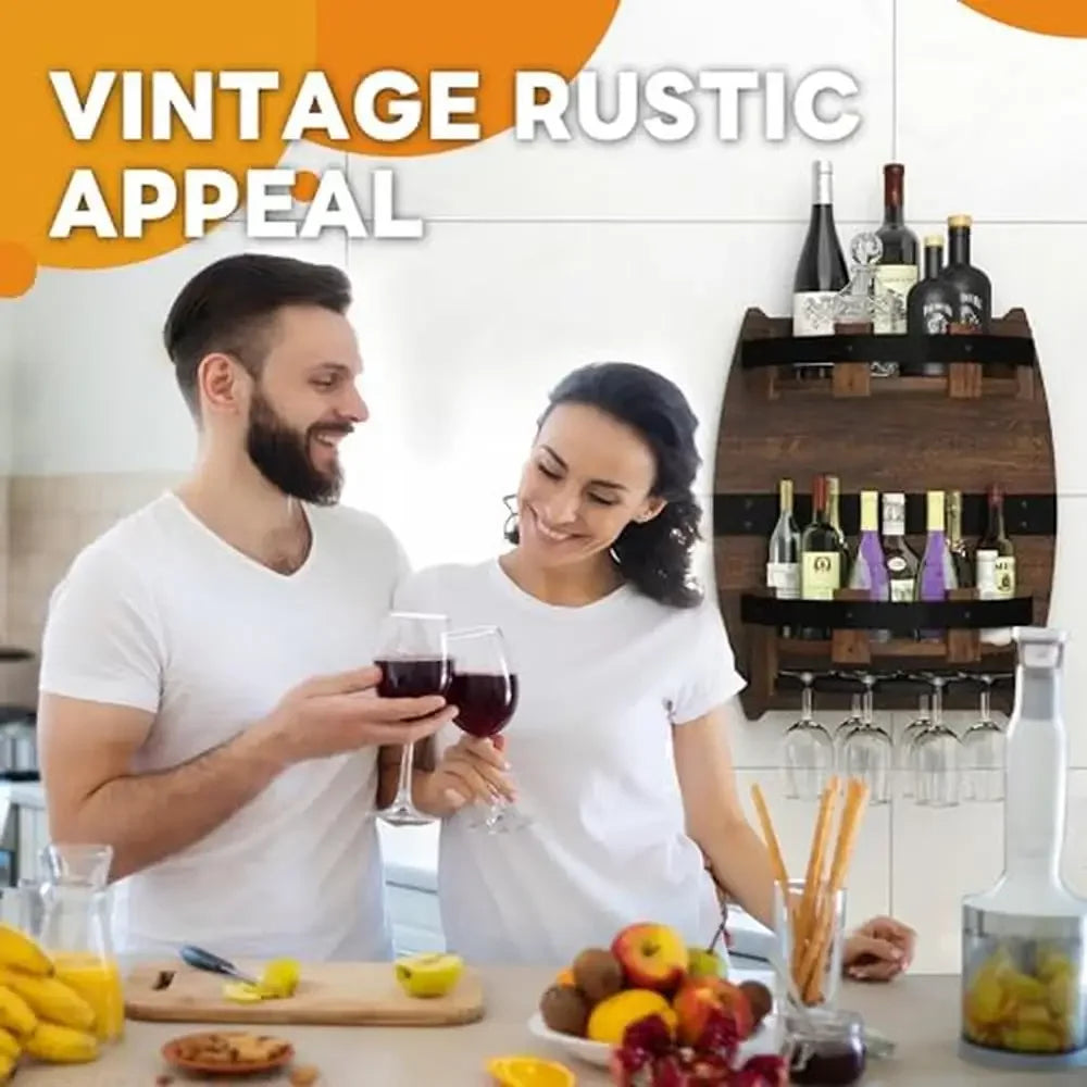 Wooden wine rack barrel wall mounted champagne bottle holder gifts lover vintage style shelf whiskey organizer storage