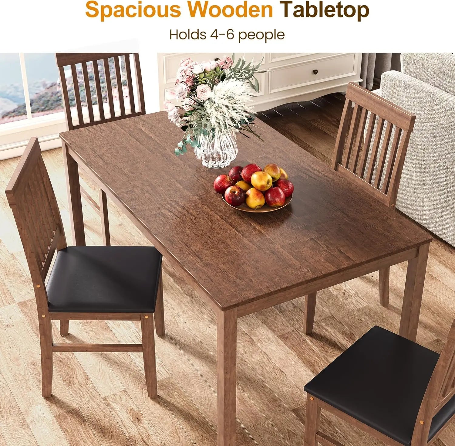 Royalcraft wood dining table for 4-6 people farmhouse rectangular kitchen 300lbs capacity modern dinette brown - united