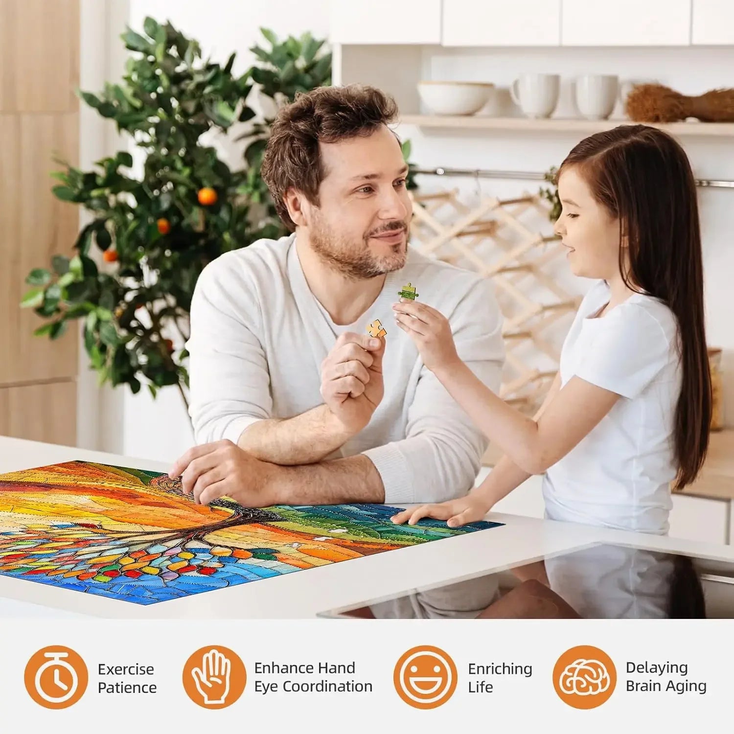 Colorful stained glass tree 300/500/1000 piece art jigsaw puzzle for adults challenging educational puzzles perfect