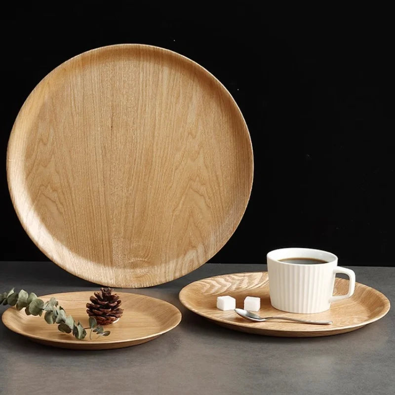 Wooden dinner plate round dessert wood coffee cake tray bakery bread display kitchen tableware accessories