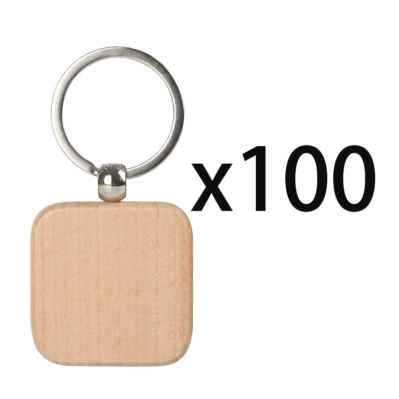 100pcs blank wooden key chain diy promotion pendant wood keychain keyring tags promotional gifts - square