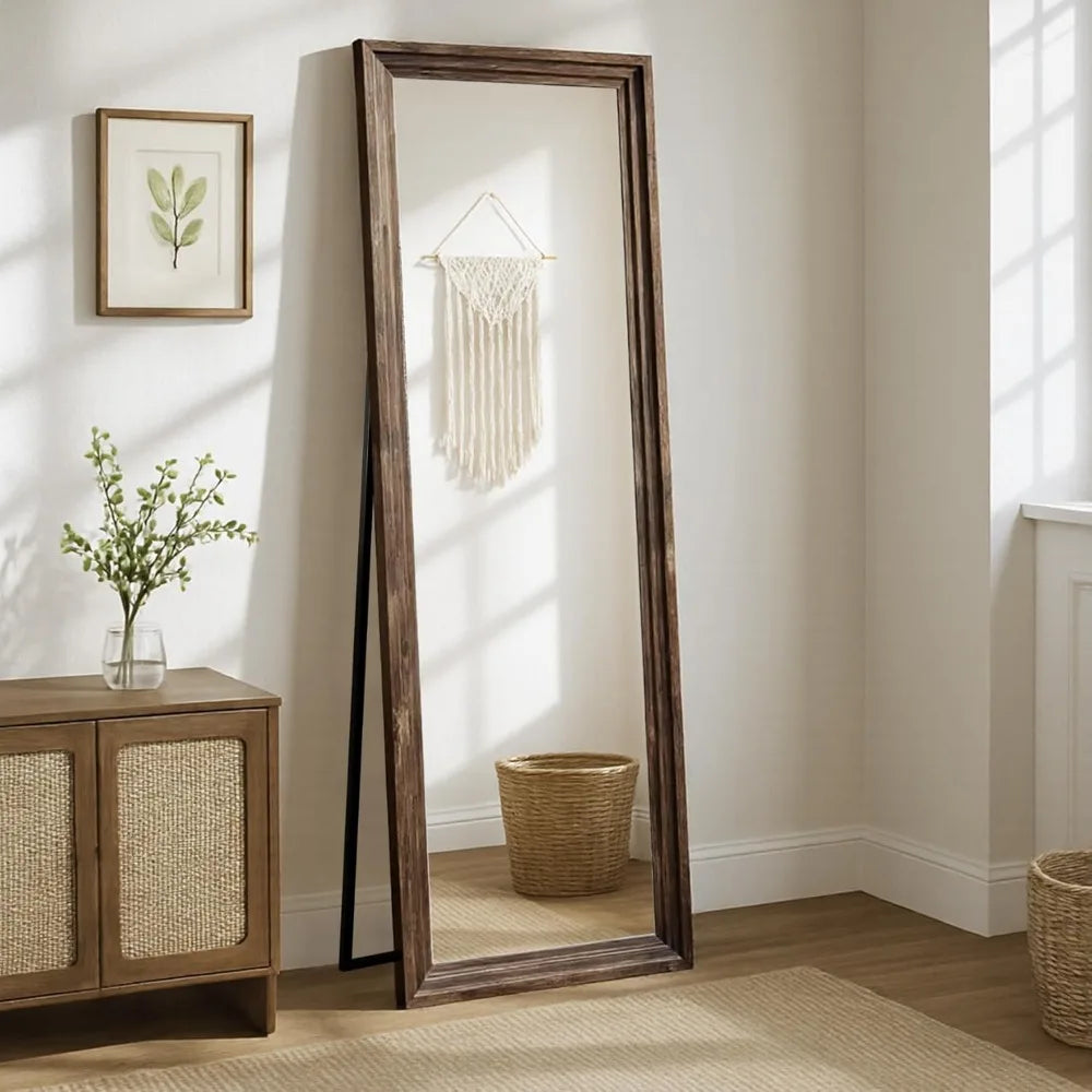 Eull length floor mirror with stand 63’’x21’’ wood frame for bedroom farmhouse wall decor women - united states