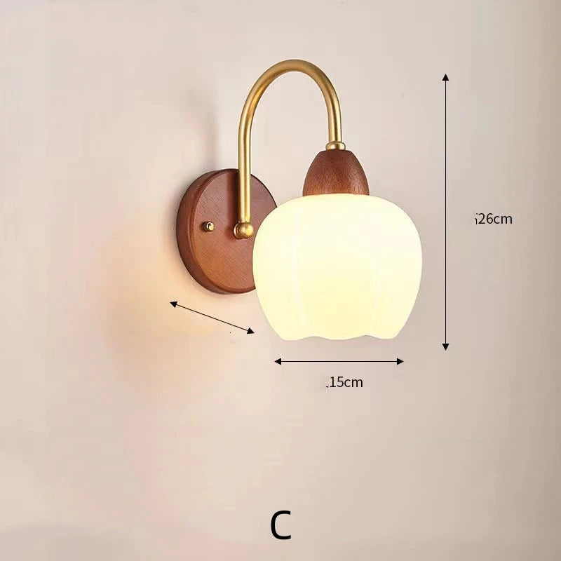 Modern indoor wall light lamp suitable for bedroom bedside living room home decor fixture wooden vintage led lamps - c