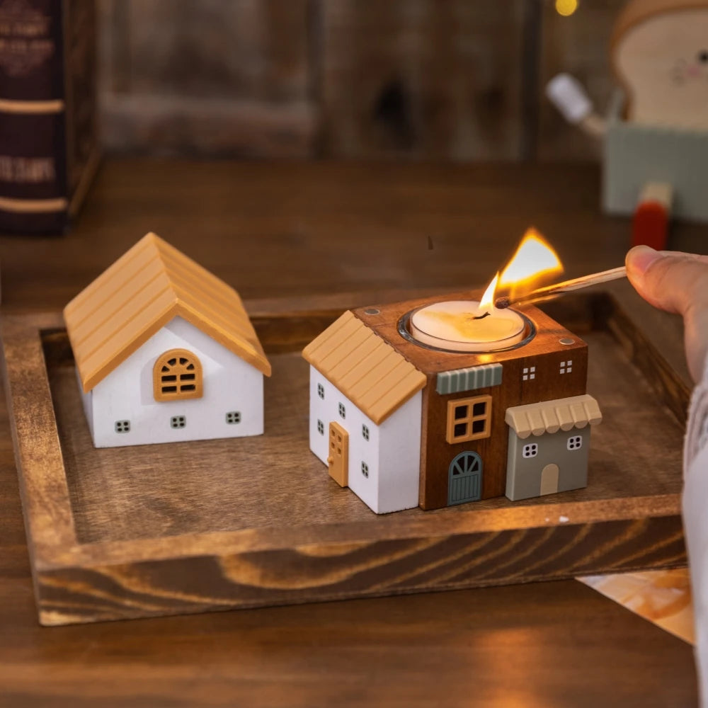Christmas vintage house shaped candle stick aroma holder decor table candlelight dinner props atmosphere gift