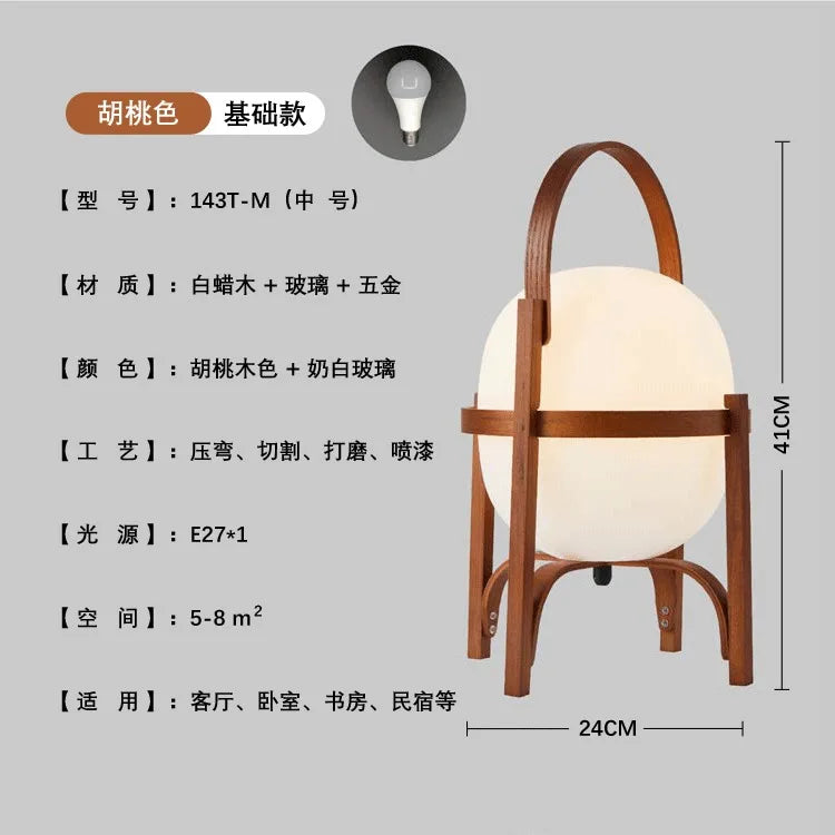 Japanese design solid wood glass desk light led e27 vintage table lamp home decor living room bedroom bedside kitchen