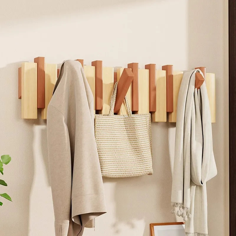 Wood piano key hanger - wall/door mount hidden hooks holder - entryway decor no-drill - hanging wall rack