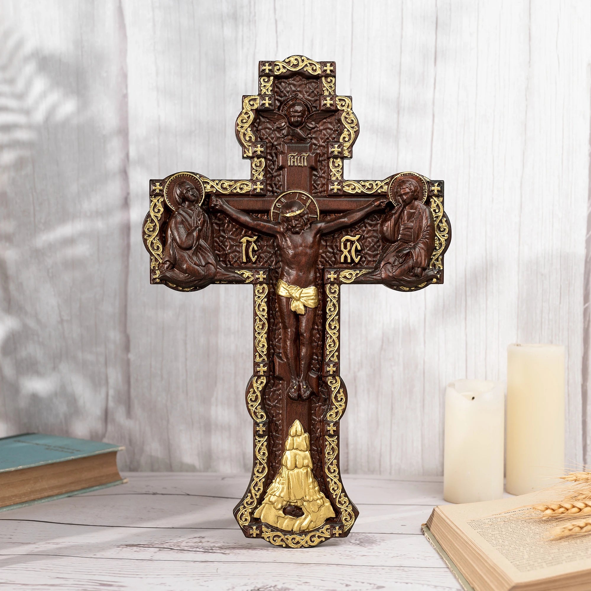 Russian orthodox cross jesus wall wooden icon christian home decoration religious statue saint - religious (christian)