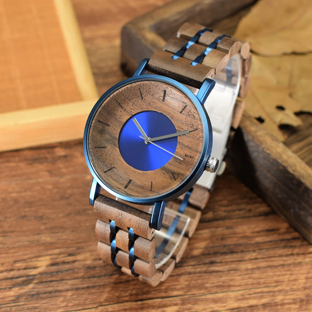 Wooden watch for men women stylish chronograph military casual calendar wood watches