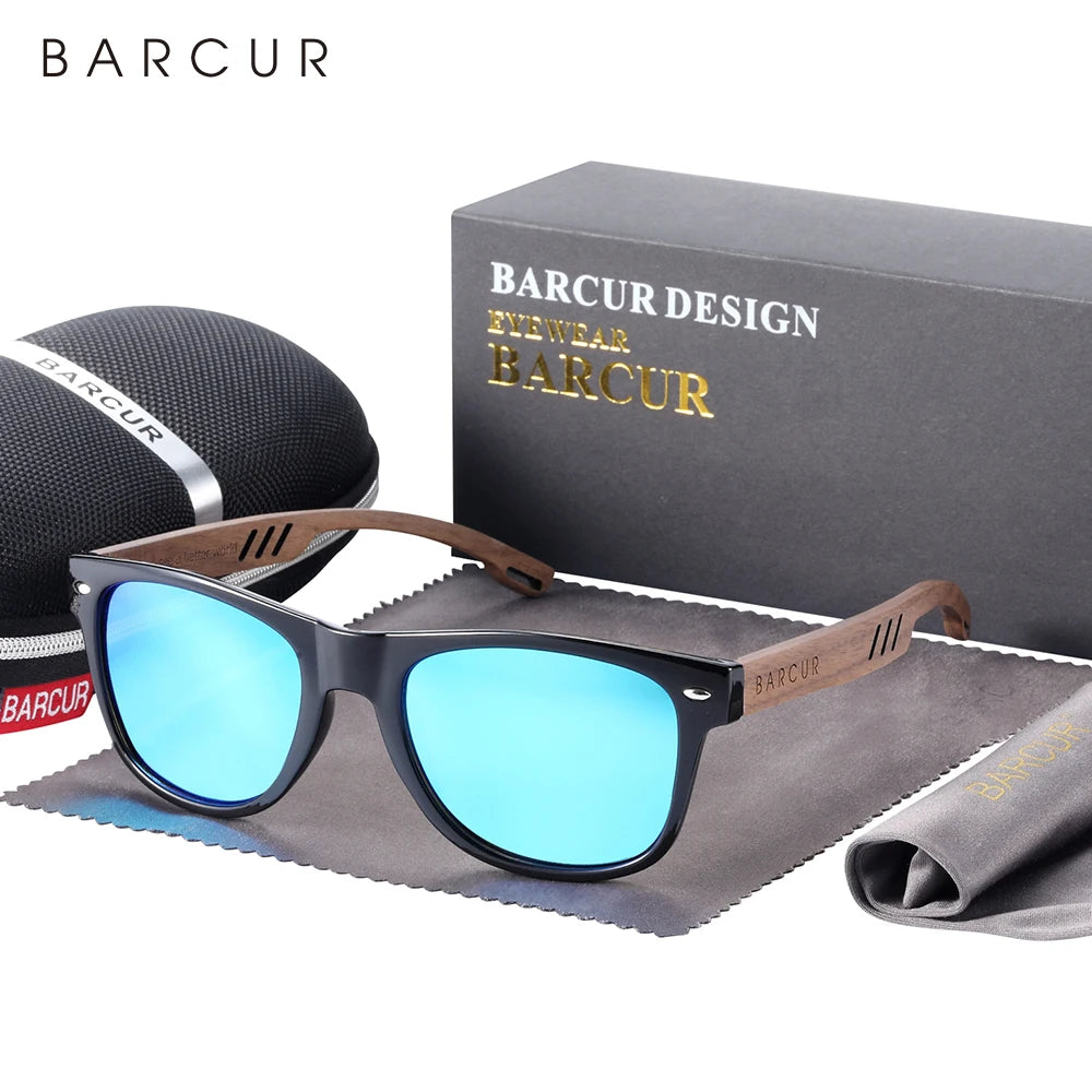 Barcur black walnut sunglasses for men wood sun glasses man eyeglasses polarizing uva&b protection eyewear eco-friendly