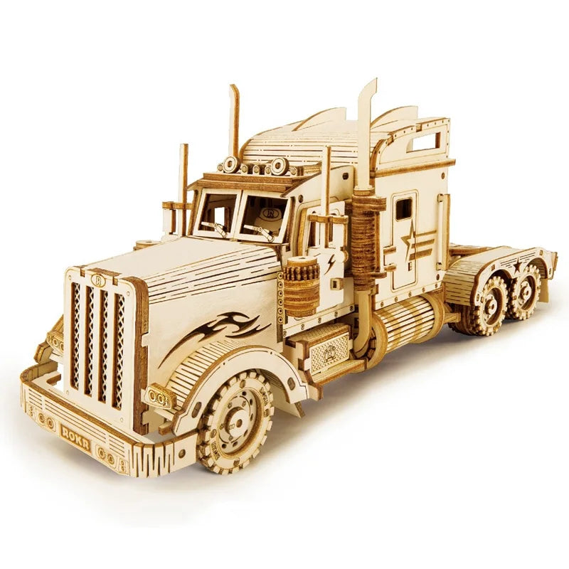 Robotime rokr 3d wooden puzzle montessori toys steam train army jeep heavy truck model building kits for kids