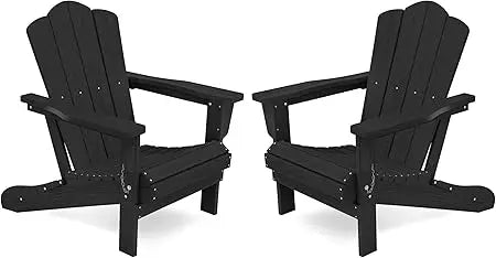 Kingyes 2-piece folding adirondack chair set - durable hdpe patio chairs with wooden texture for outdoor use - united