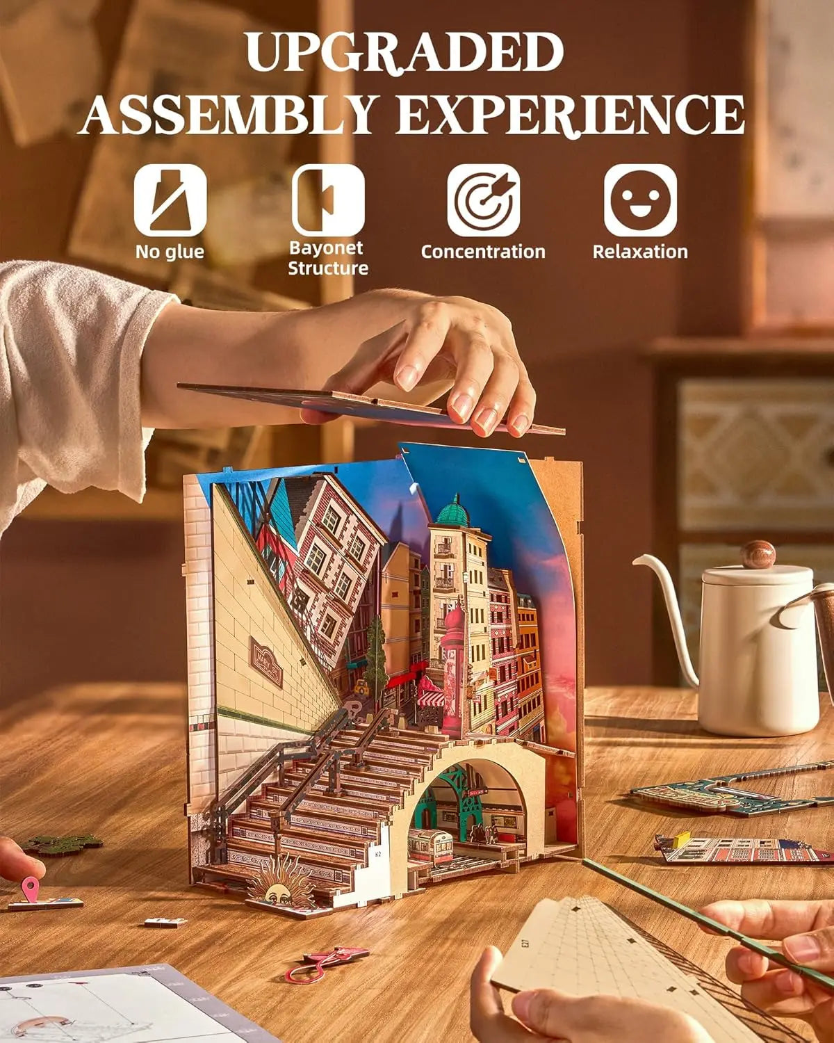 Robotime diy miniature house book nook kits street scene booknook with lights diorama model building kit decor gift