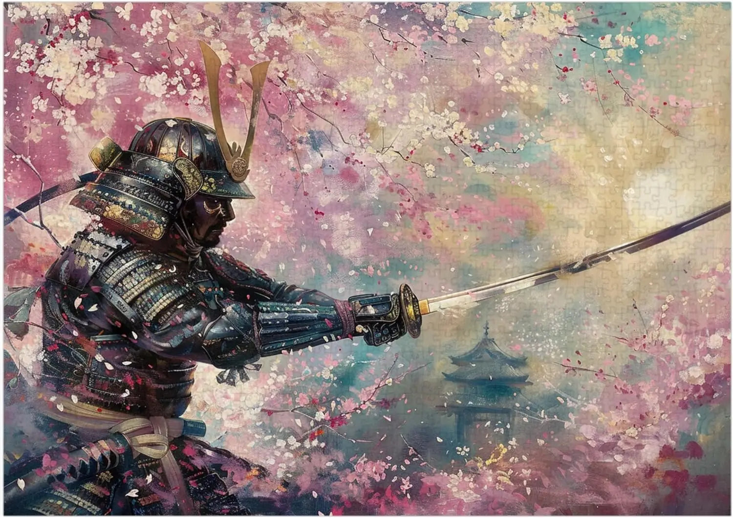 Cherry blossom and samurai 1000/500/300 pieces jigsaw puzzles challenging family activity games for gameroom bedroom